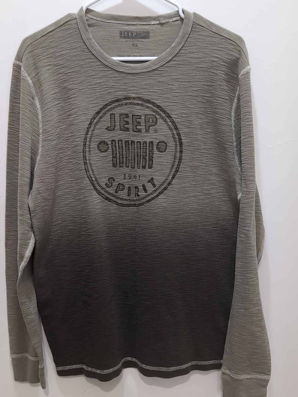 Jeep Spirit Mens Light Green Distressed Waffle Knit Long Sleeve Shirt XL